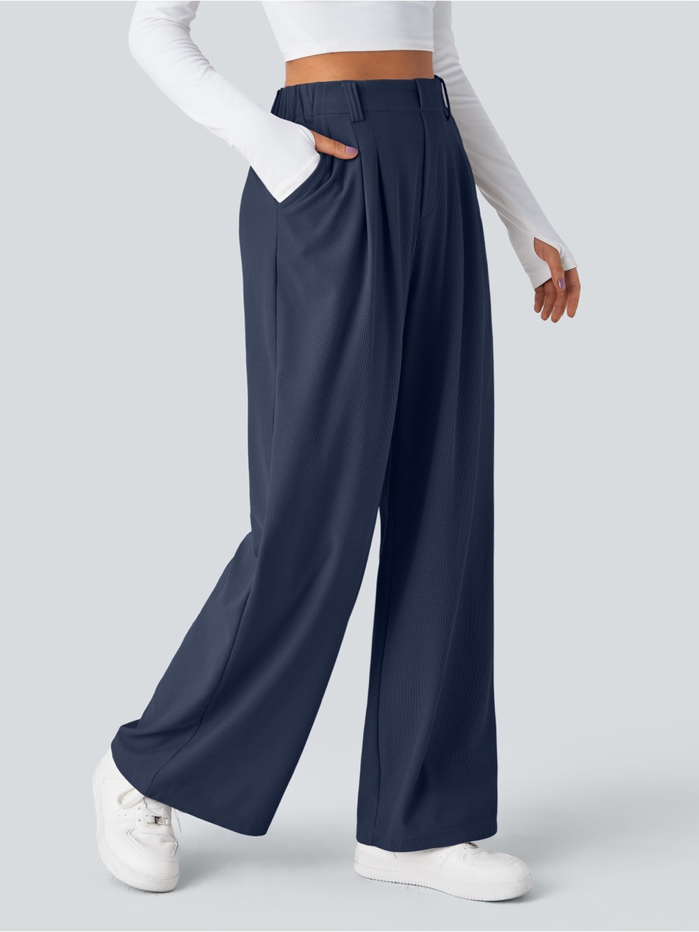 NWT Halara Flex Wide Leg Waffle Work Pants Harbor Ink Size M Petite $45 MSRP